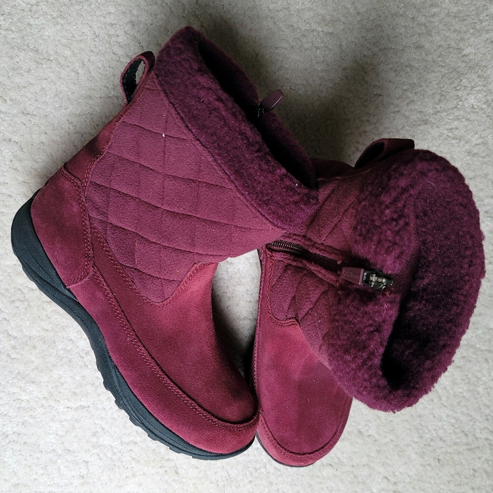 L.L.Bean Women's Suede Insulated Winter Snow Boots Burgundy Size 7 M - Picture 1 of 10
